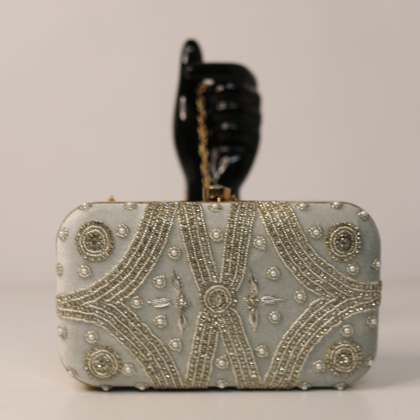 Silver Embroidered Clutch – Luxury Party & Wedding Bag