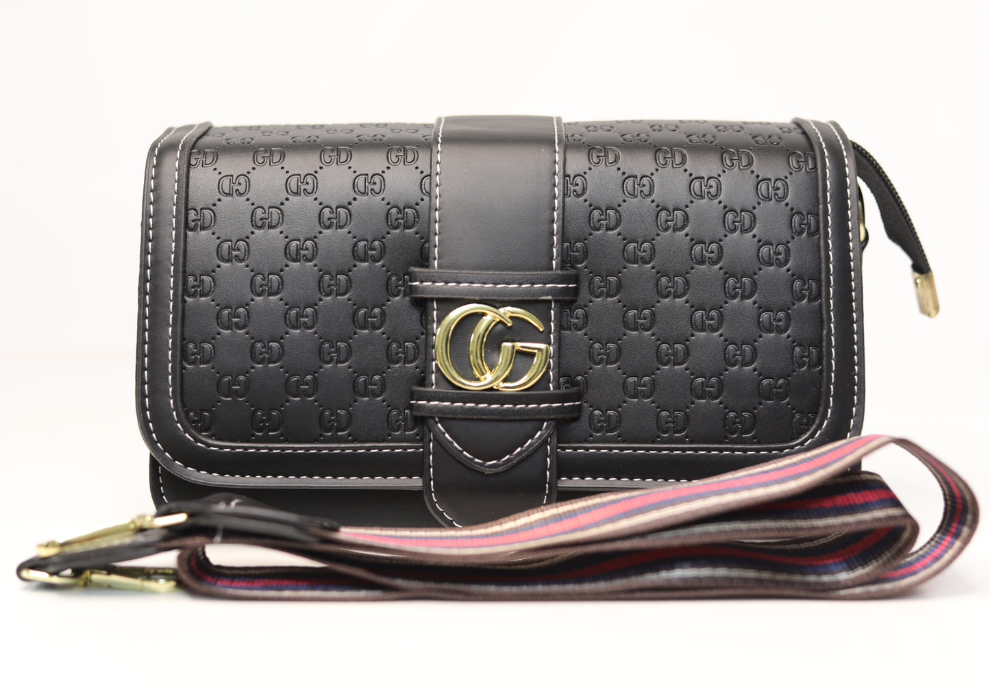 Black Embossed 2-in-1 Handbag – Dual Strap Design