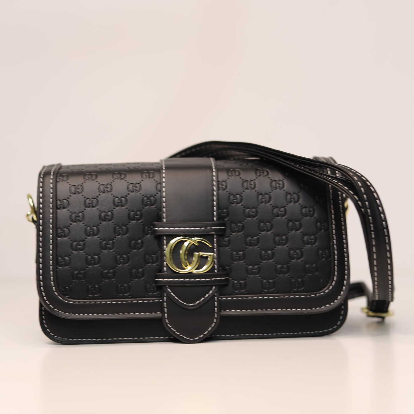 Black Embossed 2-in-1 Handbag – Dual Strap Design