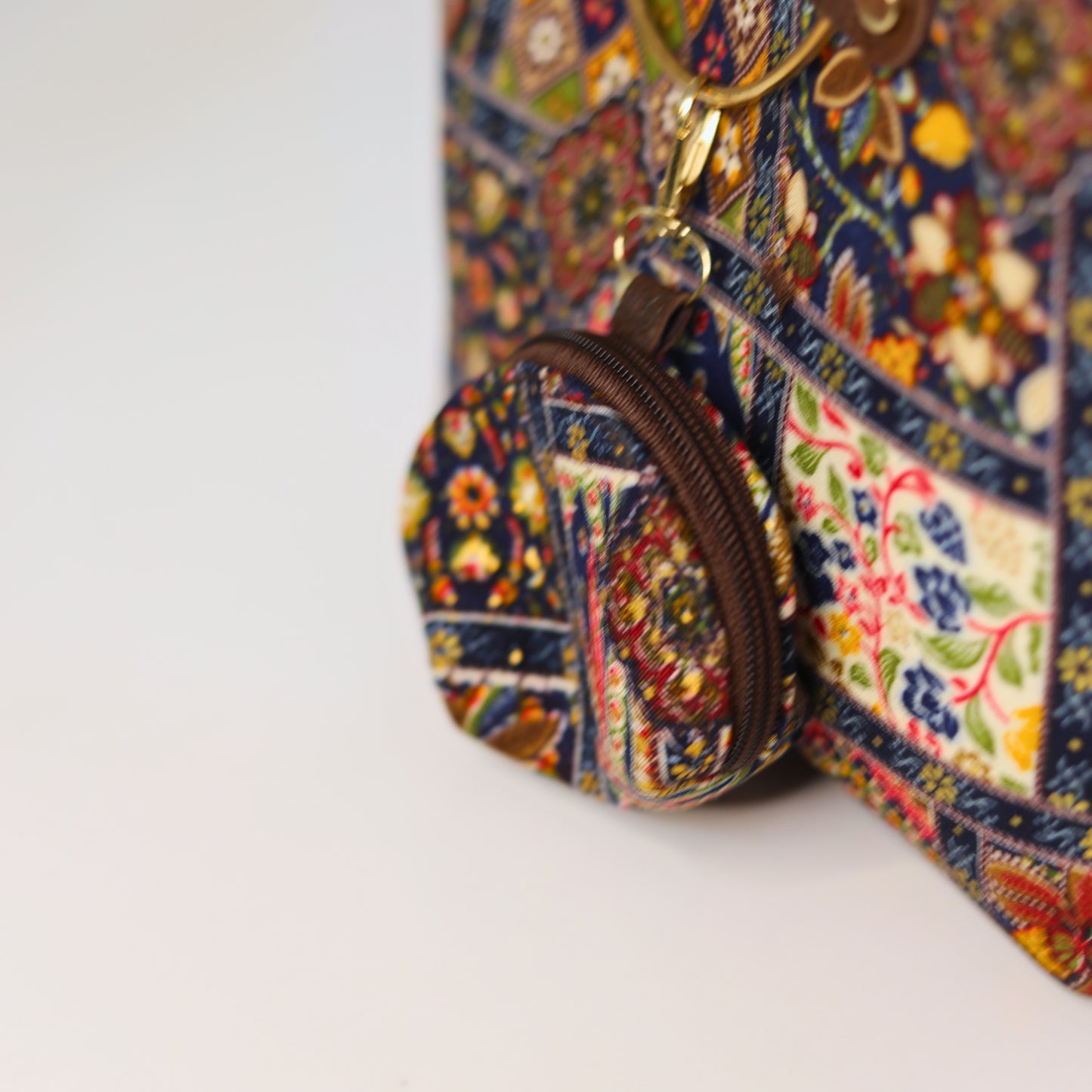 Ethnic Print Tote & Shoulder Bag Set – Navy Blue & Multicolor Patchwork (2-in-1 with Mini Bag)