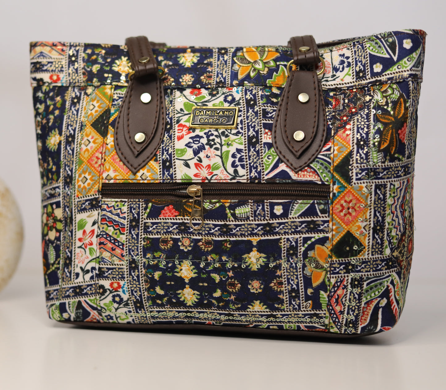 Ethnic Print Tote Handbag β Vibrant & Spacious Design (Dark Blue)