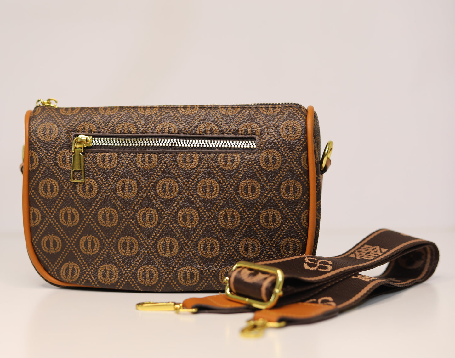 Brown Monogram Crossbody Bag – Wide Strap Detail