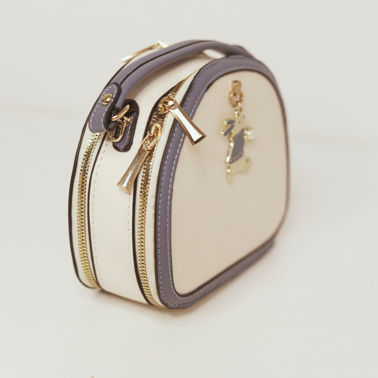 Cream & Dusty Navy Mini Handbag – Bunny Charm Detail
