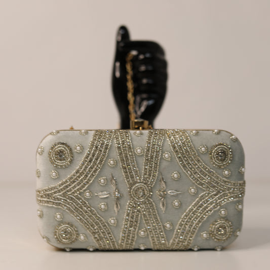 Silver Embroidered Clutch – Luxury Party & Wedding Bag