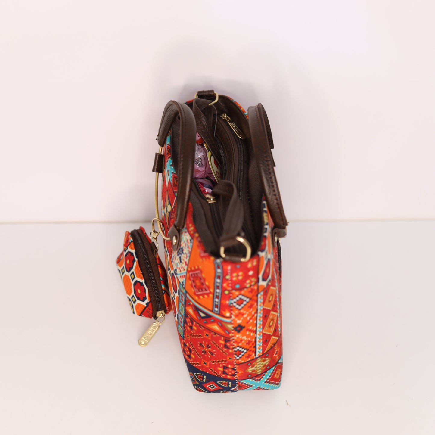 Ethnic Print Tote & Shoulder Bag Set – Tangy Orange (2-in-1 with Mini Bag)