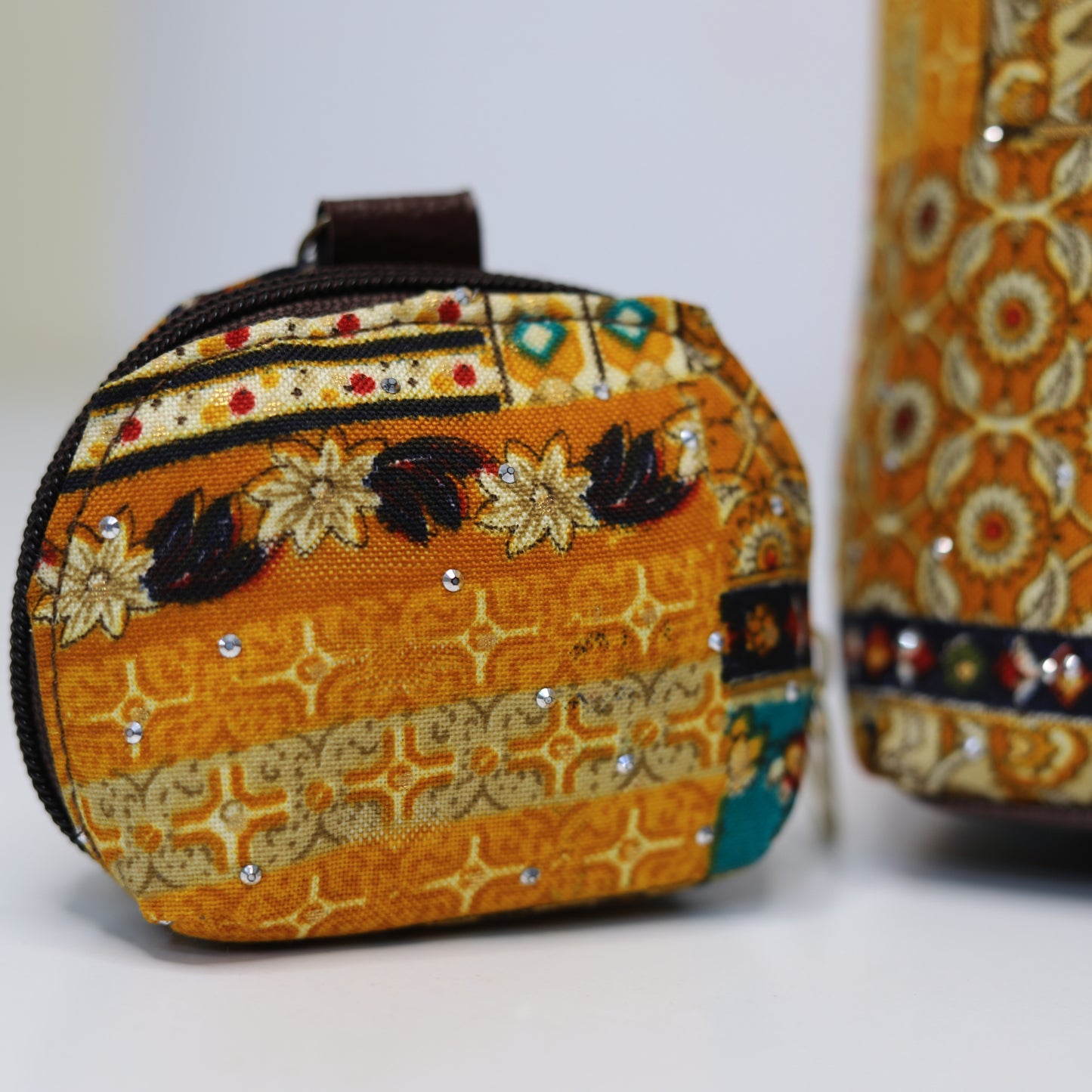 Ethnic Print Tote & Shoulder Bag Set – Mustard Yellow (2-in-1 with Mini Bag)