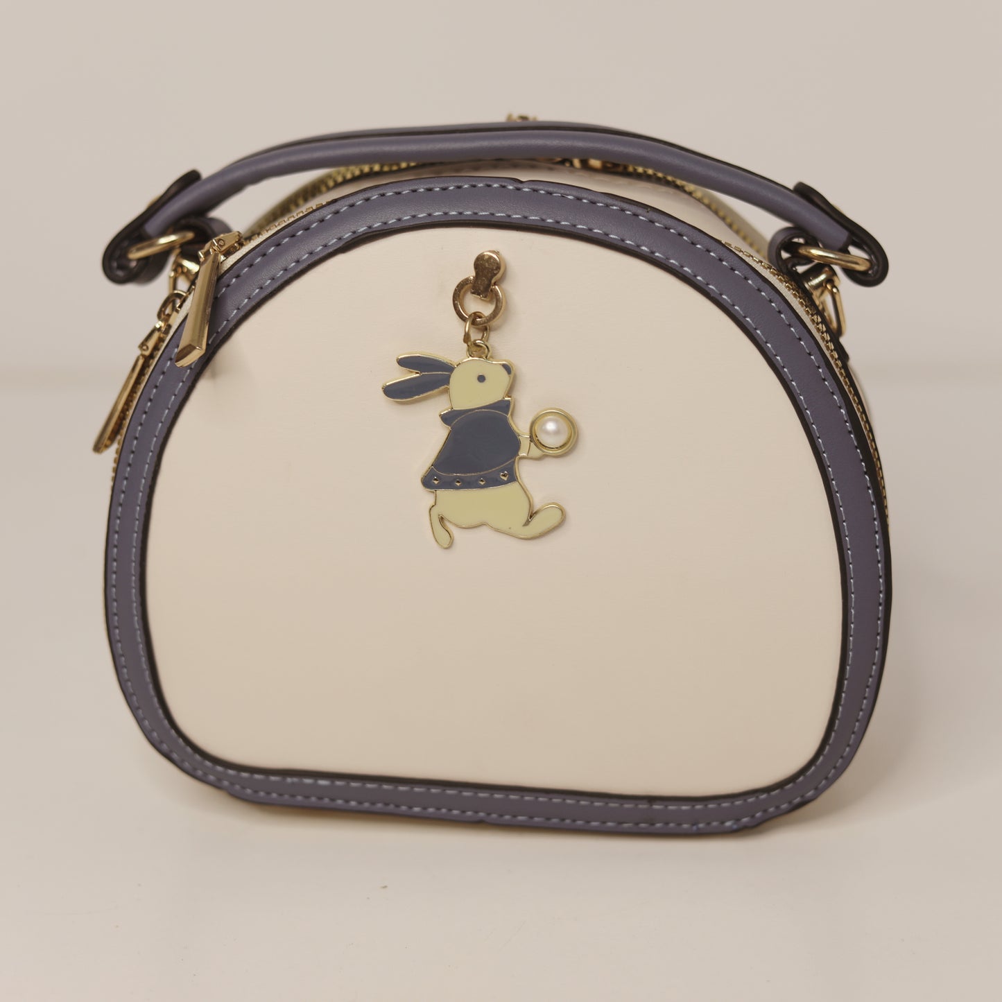 Cream & Dusty Navy Mini Handbag – Bunny Charm Detail
