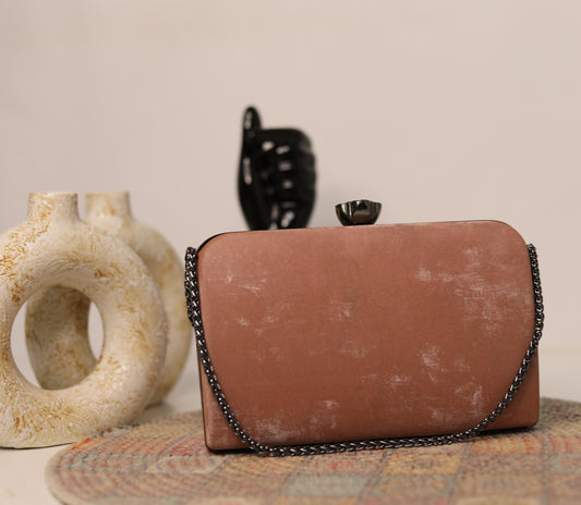 Terracotta Peach Velvet Clutch Bag – Elegant Party Essential