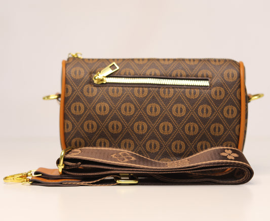 Brown Monogram Crossbody Bag – Wide Strap Detail