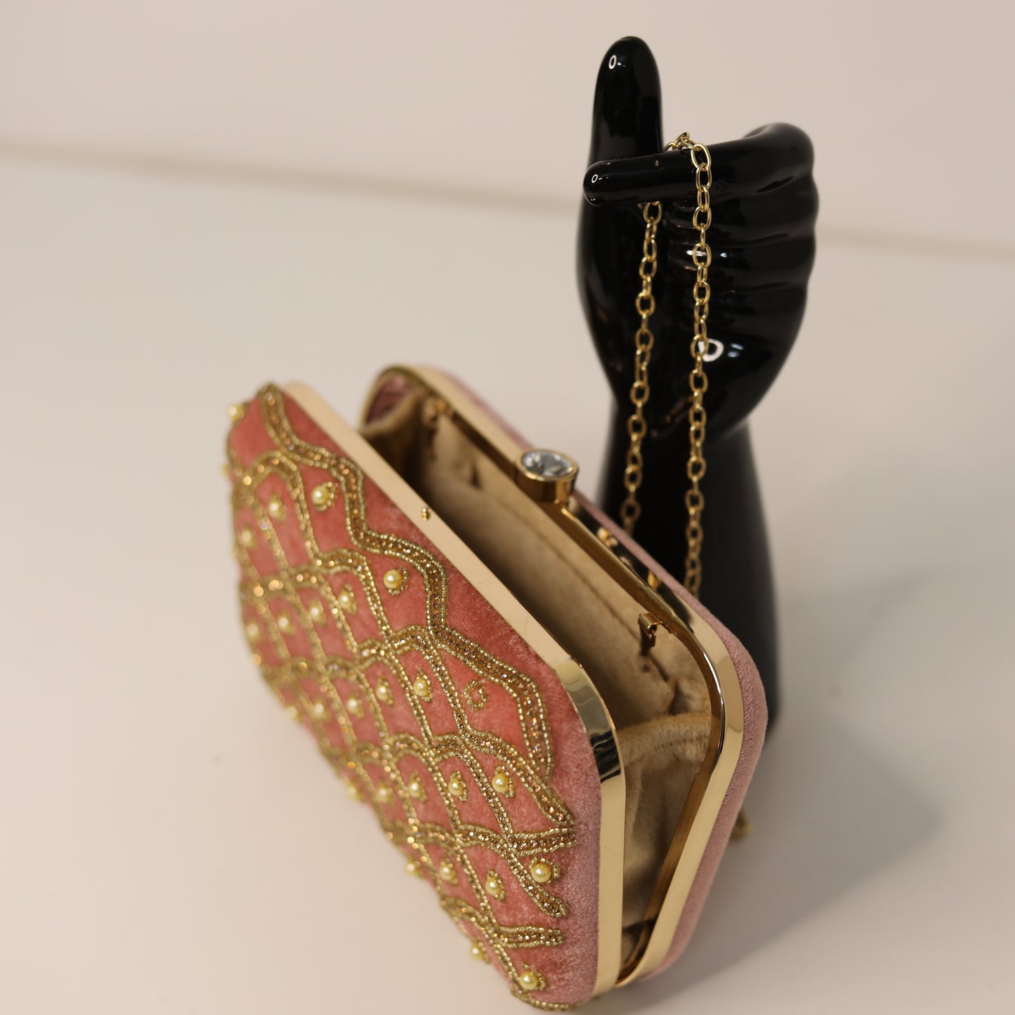 Rose Gold Embroidered Clutch – Luxury Party & Wedding Bag