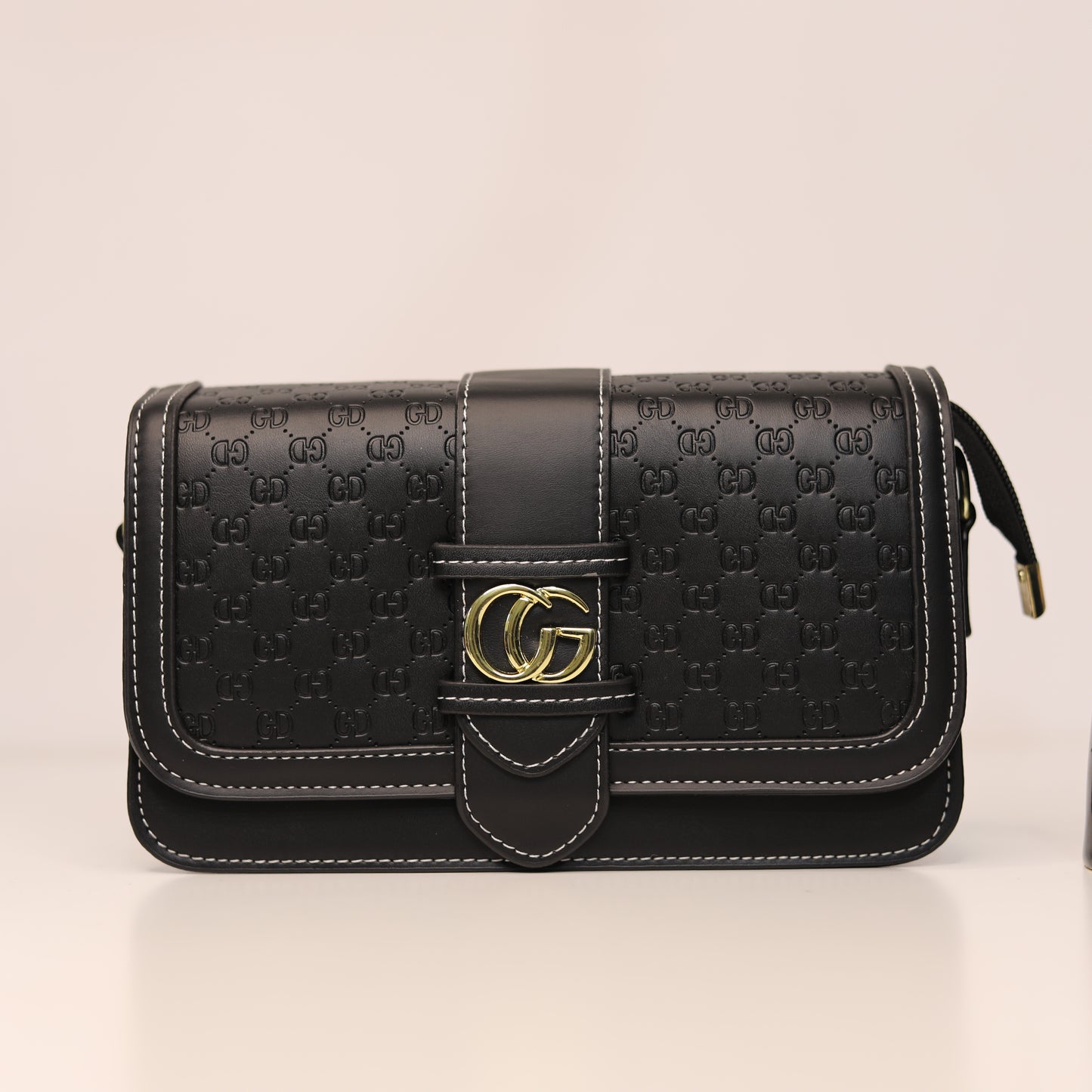 Black Embossed 2-in-1 Handbag – Dual Strap Design