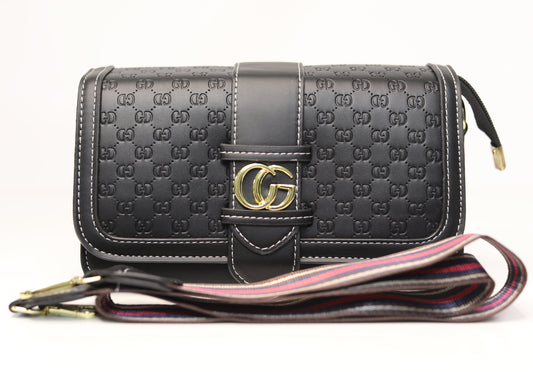 Black Embossed 2-in-1 Handbag – Dual Strap Design