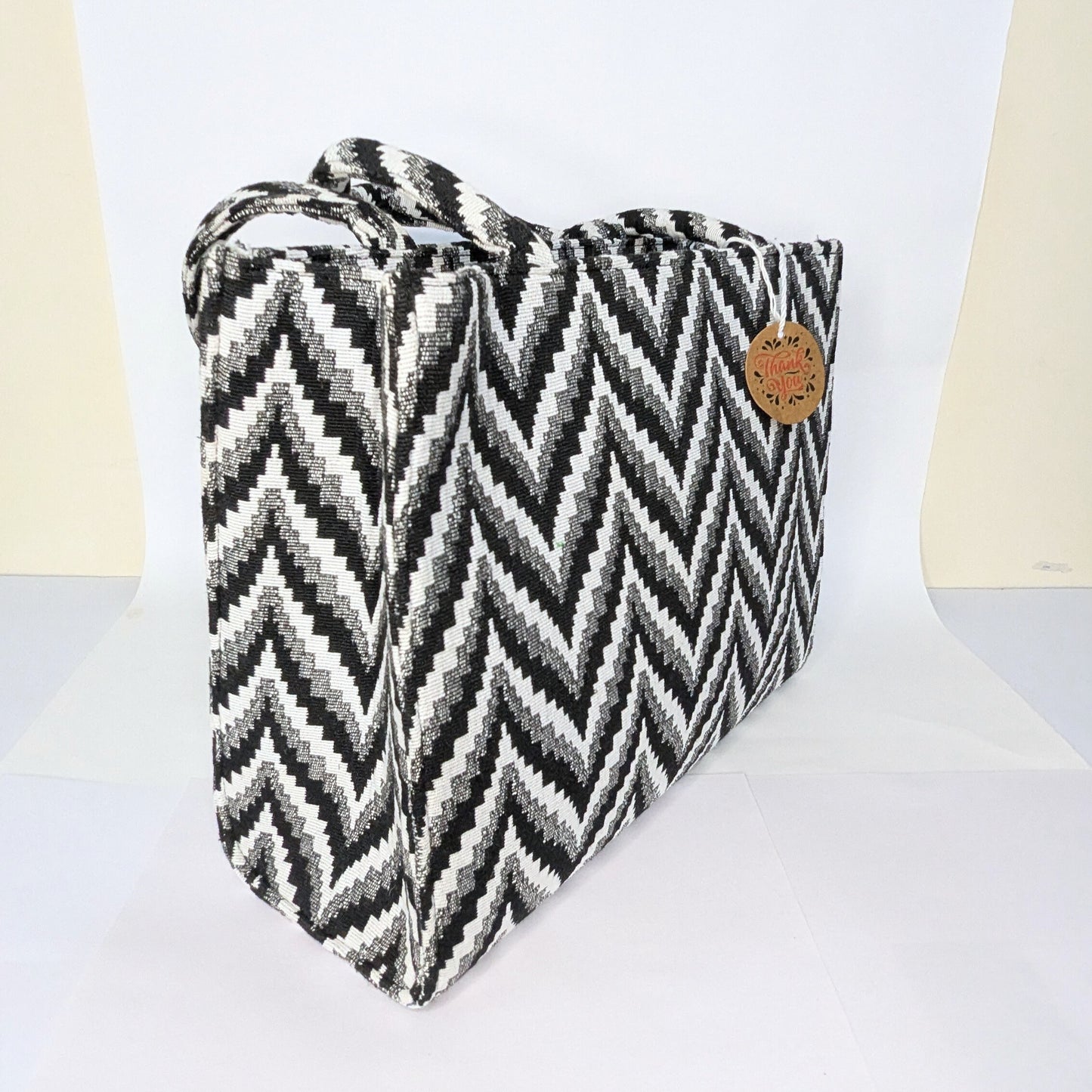 Black & White Chevron Tote Bag – Chic & Spacious
