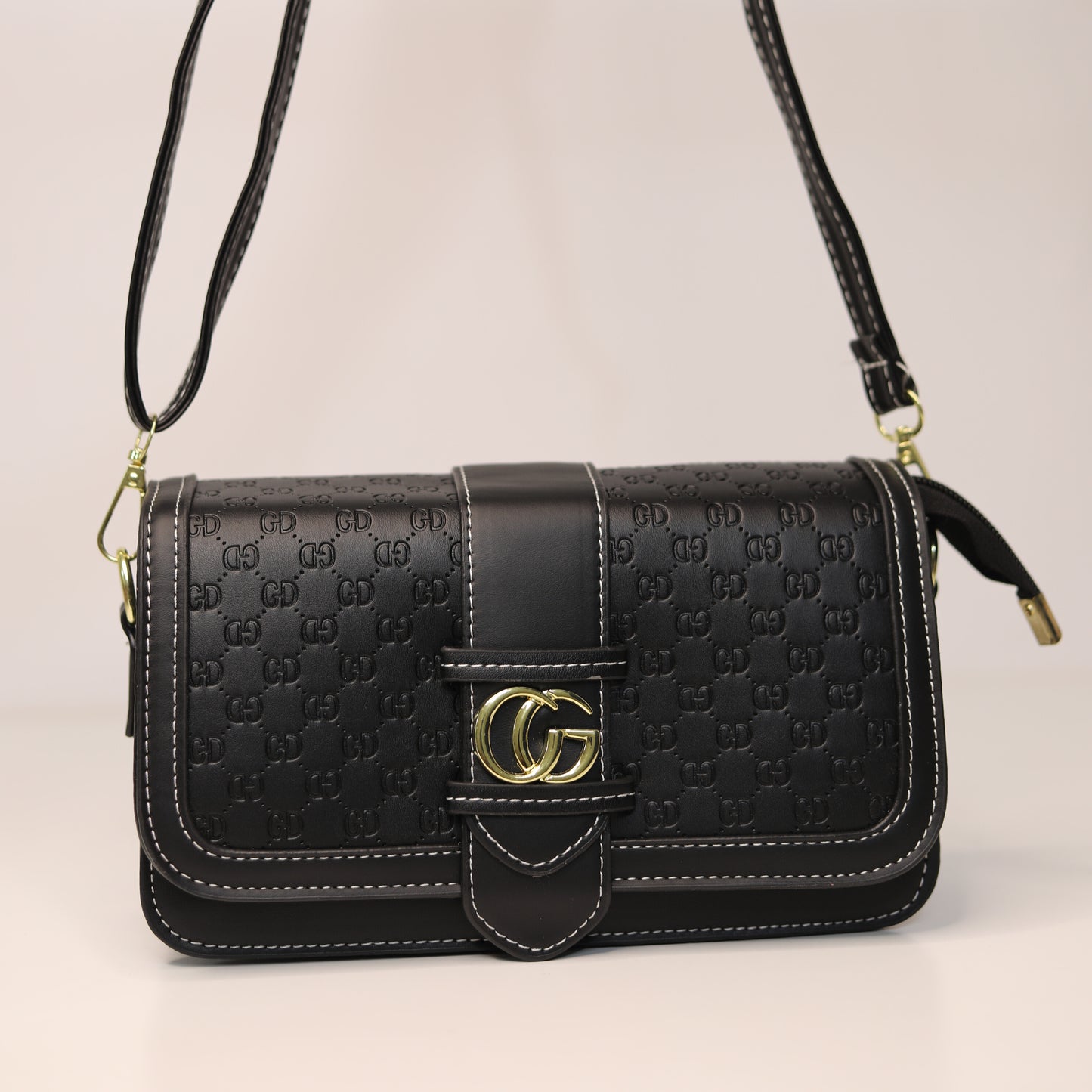 Black Embossed 2-in-1 Handbag – Dual Strap Design