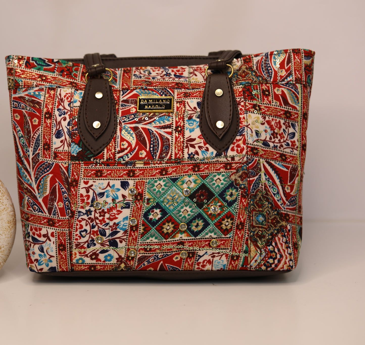 Ethnic Print Tote Handbag – Vibrant & Spacious Design (Orange)