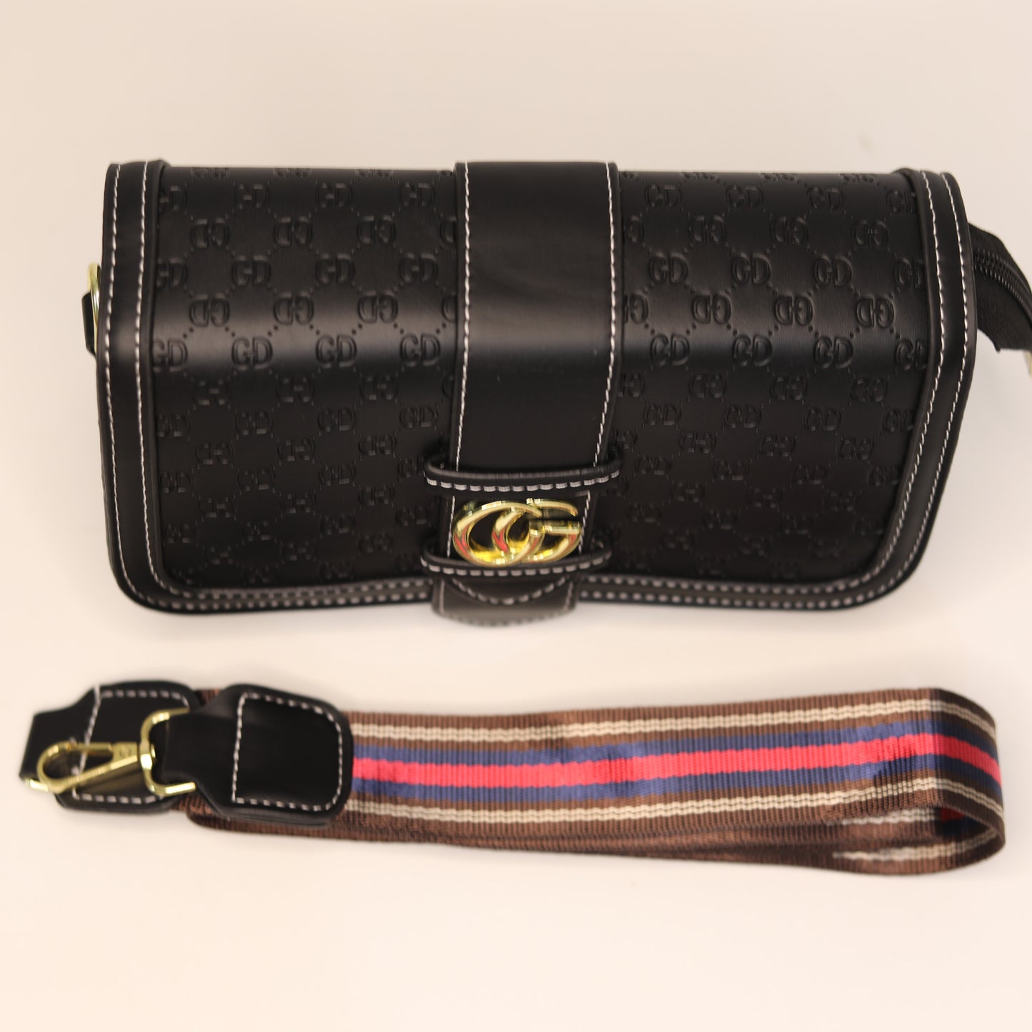 Black Embossed 2-in-1 Handbag – Dual Strap Design