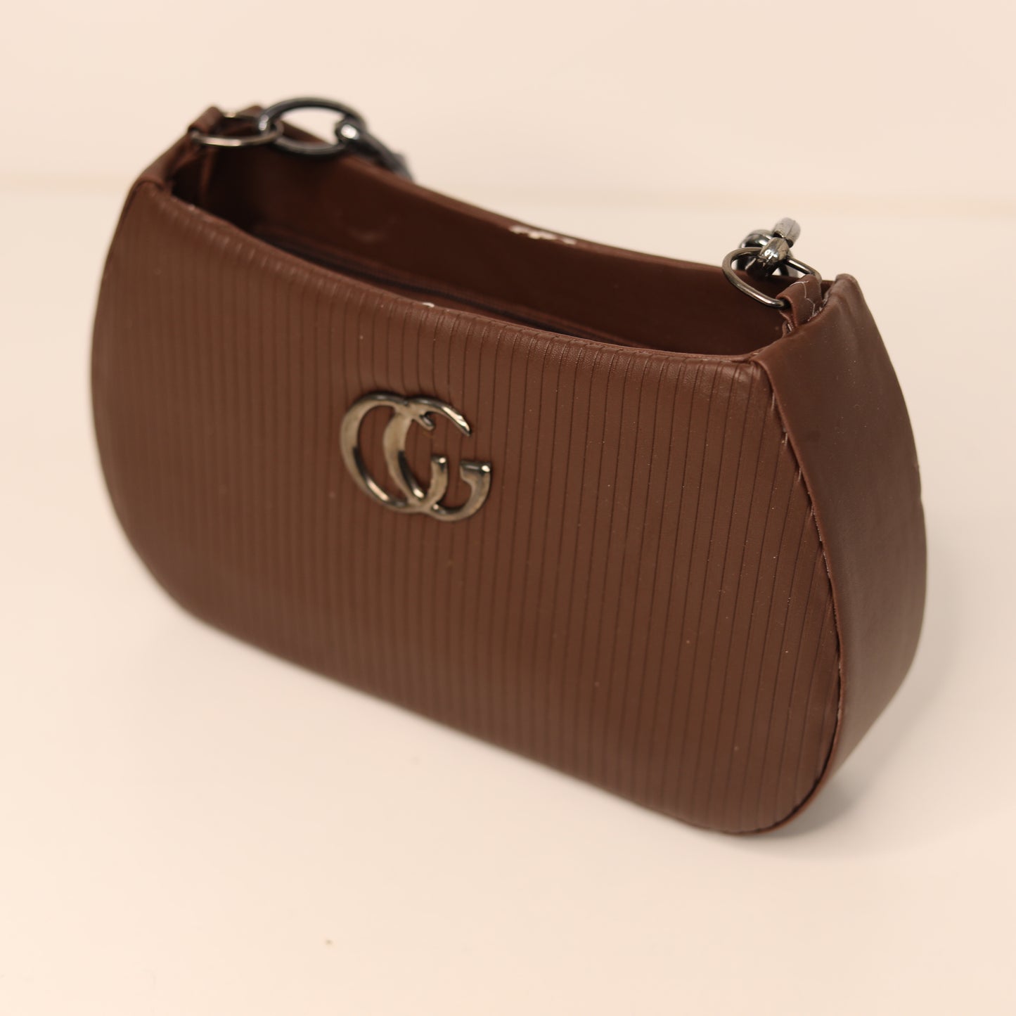 Chocolate Brown Textured Baguette Shoulder Bag – CG Monogram Detail