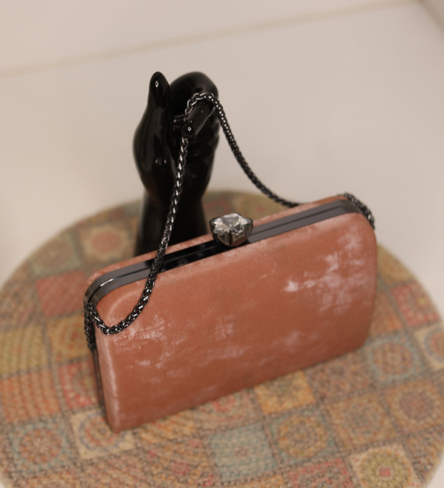 Terracotta Peach Velvet Clutch Bag – Elegant Party Essential