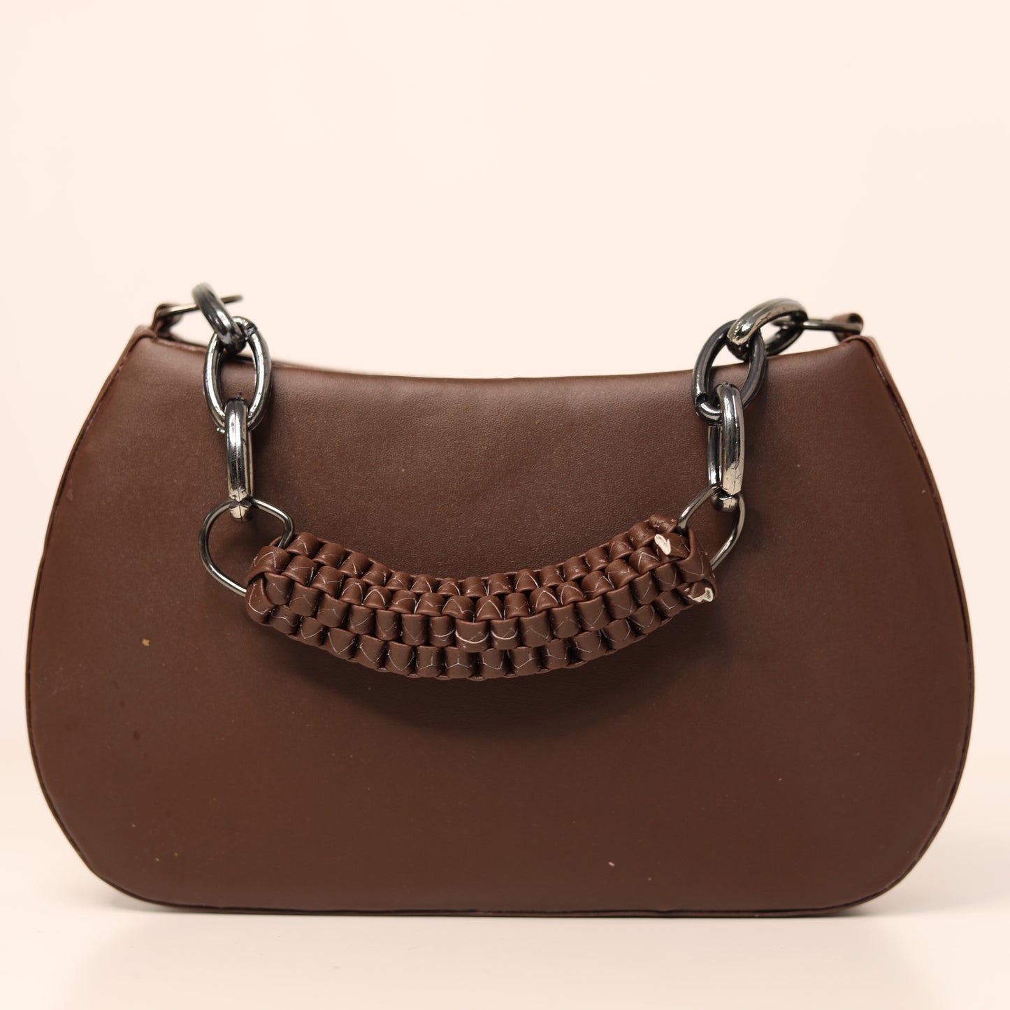 Chocolate Brown Textured Baguette Shoulder Bag – CG Monogram Detail
