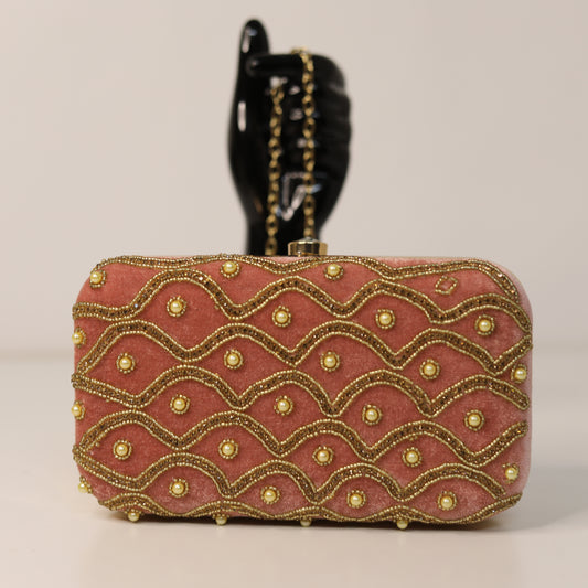 Rose Gold Embroidered Clutch – Luxury Party & Wedding Bag