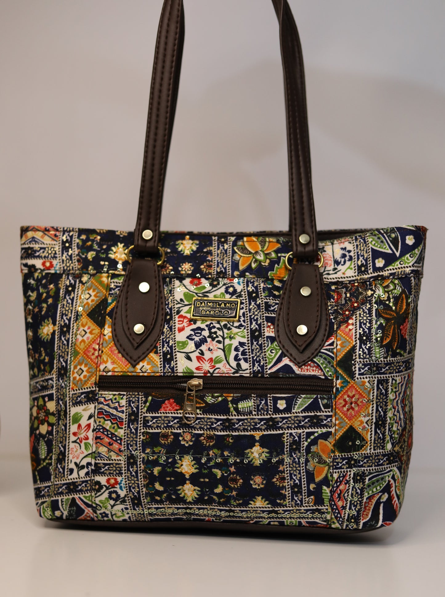Ethnic Print Tote Handbag – Vibrant & Spacious Design (Dark Blue)